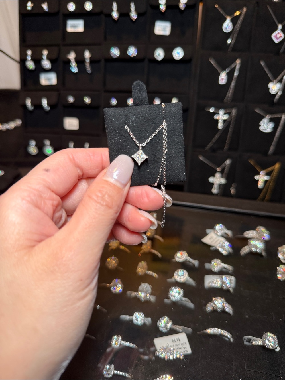 Sterling Silver Square Moissanite Pendant Necklace - White